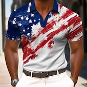 baratos Patriótico 250 Polos-4 de julho de 2026 250º Homens American US Flag Pólo Manga Curta Camisas polo Camisas de colarinho Casual Ao ar livre Roupa Diária Impressão 3D Verão Azul Branco Azul Escuro