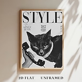Недорогие Animal Prints-Retro Fashion Animals Poster, 1pc Unframed Popular Black Cat Print Magazine Canvas Prints, Wall Decor, Artwork Wall Painting for Gift, Bedroom, Bathroom, Living Room, Home and Dormitory Decoration