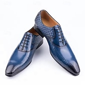 economico Scarpe Eleganti Classiche-Scarpe eleganti da uomo blu con texture effetto pelle di serpente, scarpe formali Oxford di lusso con lacci, ideali per matrimoni, affari, banchetti e occasioni speciali.