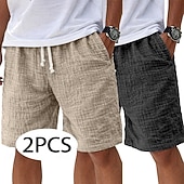 economico Classico-Per uomo Shorts Shorts di Lino Pantaloncini Estivi Shorts da Spiaggia Pantaloncini casual Coulisse Elastico in vita Tinta unica Testurizzato Leggero Traspirante Lunghezza al ginocchio Quotidiano