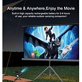 abordables Projecteurs-Mini projecteur DLP intelligent sous Android, décodage 4K HD, compatible 3D, projecteur de poche portable avec Wi-Fi 5 GHz et Bluetooth, correction trapézoïdale, commande tactile, trépied et