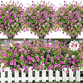  24 Bundles Artificial Flowers for Outdoors Decoration Fake Flowers UV Resistant Faux Plastic Greenery Eucalyptus Plants for Spring Summer Garden Patio Indoor Outdoor Home Decor, Multicolor