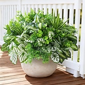 cheap Artificial Plants &amp; Greenery-20pcs Artificial Bunches Greenery Plants Fake Plastic Leaves with Stems UV Resistant Outside Faux Plants Bushes for Outdoor Patio Garden Front Porch Yard Decor