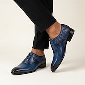 economico Scarpe Eleganti Classiche-Scarpe eleganti da uomo blu con texture effetto pelle di serpente, scarpe formali Oxford di lusso con lacci, ideali per matrimoni, affari, banchetti e occasioni speciali.