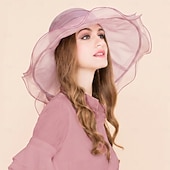 voordelige Feesthoeden-hoed Organza Zomerhoed Slappe hoed Bruiloft Elegant Romantisch Dame Met Strik Helm Hoofddeksels