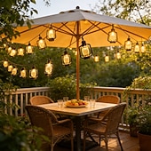 economico Luci solari da esterno-Luci a stringa solari retrò a cherosene con LED, impermeabili, per giardino, 6,5 m, 30 LED, ideali per vacanze, campeggio all'aperto, tende, matrimoni, cortili, balconi, festival di Ramadan, feste di