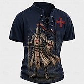  Hombre Caballeros templarios Cruz Henley Shirt camiseta Manga Corta Camiseta Impresión 3D cuello con cordones Henley Camisa Religioso Diario Festival Rojo Azul Oscuro Primavera verano Ropa S M L XL