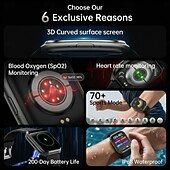 billiga Smarta klockor-Smartklocka för män (ring/svara i samtal), 1,83" böjd skärm, fitnesstracker med pulsmätare, SPO2-sömnmätare, 70+ sportlägen, vattentät smartklocka enligt IP68 med armband i rostfritt stål för Android