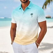 preiswerte Hawaii-Poloshirt für Herren-Herren Farbverlauf Hawaiianische Polohemden Kurzarm Polo-Shirts Hemden mit Kragen Lässig Resort Athleisure 3D-Druck Knöpfe Atmungsaktives Gewebe Frühling &amp; Sommer Blau Purpur Braun