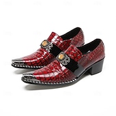 voordelige Mocassins de couro premium-Men's Red Croc-Embossed Strap Dress Shoes Pointed-Toe Statement Formal Footwear for Stylish Men, Weddings, Banquets, Parties and Stage Events