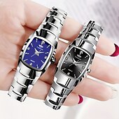 levne Quartz hodinky-Dámské luxusní quartzové hodinky, stříbrný náramek z nerezové oceli, obdélníkový modrý ciferník s křišťálovými diamantovými značkami, vodotěsné, elegantní náramkové hodinky, módní šperky, dárky pro