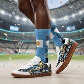 abordables Zapatos de Fútbol para Hombres-Men's Blue Lion Soccer Print Low Top Sneakers Lace-Up Casual Football Fan Shoes Lightweight Gum Sole Fashion Trainers for Men Matches Fan Parties Sports Events and Daily Wear