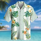 cheap Tropical Plants-Men's Floral Coconut Palm Tropical Plants Summer Hawaiian Shirt Tropical Shirts Aloha Shirt Short Sleeve Hawaiian Daily Beach Vacation Wear Summer Spring Turndown 3D Print Button Up Shirts Blue Green
