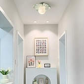 ieftine Montaj Plafon-Lampă de tavan semi-încastrată, corp de iluminat modern pentru hol, cu floare verde din rășină, bec inclus, lumini 3D cu lună pentru insulă de bucătărie, dormitor, living, verandă, coridor