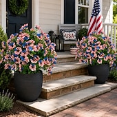  24 Inch Artificial Flower Stake Outdoor Decor, Patriotic Red White Blue Topiary Ball Trees for Independence Day, Memorial Day & 250th Anniversary , UV Resistant Heavy Duty No Fade Garden Yard Lawn Por