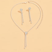 preiswerte Schmucksets-Schmuckset 2 Strass Chrom Ohrringe Halskette Damen Europäisch Schmuck-Set Für Hochzeit