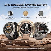 זול שעונים חכמים-שעון חכם GPS לגברים עם מיקום גלובלי של 6 לוויינים, צג AMOLED בגודל 1.43 אינץ', שעון ספורט עמיד למים 5 אטמוספירות עם צג קצב לב ושינה לאנדרואיד iOS