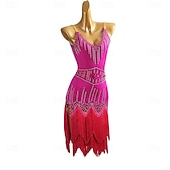 abordables vestido de competición-Latin Dance Dress Rhinestone Tassel Splicing Women's Party Performance Sleeveless Salsa Rumba Competition Costume