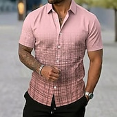 economico Geometrica-Per uomo Geometrico Griglia / Plaid Colore sfumato Camicia Camicia Estiva Camicia con Bottoni Manica Corta Casual Quotidiano All'aperto Vacanza Estate Primavera Collo ripiegato Stampa 3D camicie con
