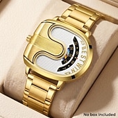abordables Quartz Watches-Men's Luxury Gold Watch Creative Unique Design Rolling Disc Dial Futuristic Cyberpunk Style Stainless Steel Band Waterproof Fashion Cool Casual Wristwatch Gifts for Men