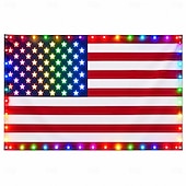 economico 250° Anniversario-Luci a forma di bandiera americana per esterni, bandiera USA 3x5 piedi con 98 LED luminosi, controllo con pulsante funzione e spina USB, decora il tuo cortile o illumina importanti festività, colore
