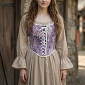 cheap Tops-Medieval Renaissance Cottagecore Corset Overbust Corset Bodice Lace up Floral Fancy Dress Women's Fantasy Halloween Carnival Casual Daily Renaissance Fair LARP Adults' Corset Spring &amp; Summer