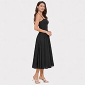 baratos Vestidos-Anos 50 Retro Vintage Até o Tornozelo Vestidos Vestido swing Alças Finas Côr Sólida Justo &amp; Evasê Balanço Fantasia Mulheres Dia dos namorados Festa de Chá Casual / Diário Adulto Vestido Verão