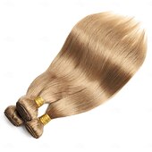 baratos 3 conjuntos de extensões de cabelo natural-Mechas de cabelo humano liso, cor castanho claro, 18, 20 e 20 polegadas, 3 pacotes.