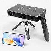 abordables Projecteurs-Mini projecteur DLP intelligent sous Android, décodage 4K HD, compatible 3D, projecteur de poche portable avec Wi-Fi 5 GHz et Bluetooth, correction trapézoïdale, commande tactile, trépied et