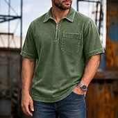 tanie Męska klasyczna koszulka polo-Koszule polo SoftFade™ Męskie 100% Bawełna Koszula z efektem washed Casual Codzienny ubiór Zamek ćwierć zamka Krótki rękaw Vintage Podstawowa Gładka Kieszonka Zniszczona Lato Luźny krój Czarny Różowy