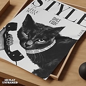 Недорогие Animal Prints-Retro Fashion Animals Poster, 1pc Unframed Popular Black Cat Print Magazine Canvas Prints, Wall Decor, Artwork Wall Painting for Gift, Bedroom, Bathroom, Living Room, Home and Dormitory Decoration