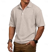 baratos Polo Clássico Masculino-Homens Camisas Polo Waffle Textura Casual Rua Lapela Manga Curta Básico Moderno Tecido Leve Botões Verão Primavera Ajuste Largo Azul Preto Branco Verde Claro Vinho Azul Marinha Camisas Polo Waffle