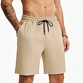 cheap Casual Shorts-Men's Shorts Summer Shorts Beach Shorts Casual Shorts Jacquard Pocket Elastic Waist Plain Comfort Breathable Knee Length Outdoor Beach Vacation Vacation Fashion Khaki Black Micro-elastic