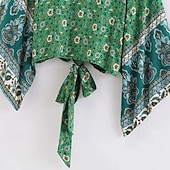 preiswerte Oberteile-Böhmische Boho Hippie Bauchfreies Top langarm Hippie Blumen Kostüm Damen Strand Musikfestival Erwachsene Oberteil Sommer