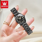 economico Orologi al quarzo-Orologio da donna Olevs, cinturino in acciaio inossidabile argentato, quadrante nero, numeri arabi, orologio analogico al quarzo con datario, impermeabile, orologio elegante da donna.