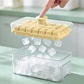 abordables Utensilios para el hielo-Bandeja para cubitos de hielo de 28/56 compartimentos con tapa y un solo botón. &amp;Contenedor, máquina para hacer cubitos de hielo de fácil extracción con cuchara &amp;Recipiente de almacenamiento, molde de