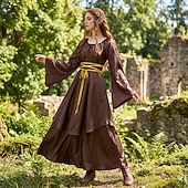abordables Vestido-Victoriano Medieval Renacimiento Hasta el Suelo Vestidos Bruja Hada Corte A Disfraz Mujer Fantasía Víspera de Todos los Santos Carnaval Mascarada Feria del Renacimiento LARP Fiesta temática retro