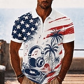  4th of July 2026 250th Men's American US Flag Palm Tree Zip Polo Shirts Short Sleeve Polo Shirts Collared Shirts Casual Party Evening Wear Dailywear 3D Print Quarter Zip Polo Summer Spring Blue Blue