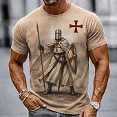  Voor heren Tempeliers Kruis T-shirt Korte mouw T-shirt 3D-afdrukken Strakke ronde hals Overhemd Religieus Dagelijks Straat Feestdagen Bruin Khaki Alle seizoenen Kleding S M L XL XXL XXXL