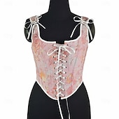 cheap Tops-Medieval Renaissance Cottagecore Corset Overbust Corset Bodice Lace up Floral Fancy Dress Women's Fantasy Halloween Carnival Casual Daily Renaissance Fair LARP Adults' Corset Spring &amp; Summer