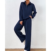 preiswerte Trainingsanzüge-Damen Pullover-Trainingsanzug-Sets 2-teiliger Trainingsanzug Lounge-Outfits  Kordelzug mit Tasche Einfarbig Sportbekleidungsset Herbst Dunkelgrau Schwarz Fitnessstudio Fitnesstraining Leger Winddicht