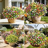  24 Bundles Artificial Flowers for Outdoors Decoration Fake Flowers UV Resistant Faux Plastic Greenery Eucalyptus Plants for Spring Summer Garden Patio Indoor Outdoor Home Decor, Multicolor
