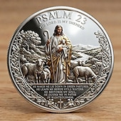 abordables Fournitures pour fêtes-Pièce commémorative biblique, inspirée du psaume 23 et ornée d'un berger, jeton religieux inspirant à glisser dans sa poche pour la prière, le baptême, l'église ou comme souvenir chrétien.
