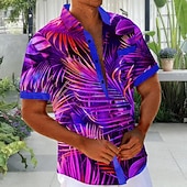 cheap Tropical Plants-Men's Coconut Tree Tropical Plants Summer Hawaiian Shirt Tropical Shirts Aloha Shirt Short Sleeve Hawaiian Daily Holiday Summer Spring Turndown 3D Print Front One Pocket Button Up Shirts Blue Purple
