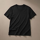 abordables camisetas basicas-Men's 100% Cotton T Shirt Short Sleeve V Neck Spring All Seasons Plain Vacation Fashion Daily V Neck Casual Daily Outdoor Black Top Tee for Men