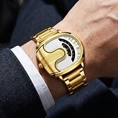 abordables Quartz Watches-Men's Luxury Gold Watch Creative Unique Design Rolling Disc Dial Futuristic Cyberpunk Style Stainless Steel Band Waterproof Fashion Cool Casual Wristwatch Gifts for Men