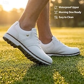 abordables Zapatos de Golf para Hombres-Zapatillas de golf impermeables sin tacos para hombre, con cordones, de microfibra con aspecto de piel y suela de goma antideslizante.