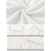abordables Chemises-Haut classique en coton et lin pour femme, élégant, à empiècements de dentelle et volants superposés, manches 3/4, col carré, coupe droite, idéal pour un look décontracté au quotidien. Disponible en