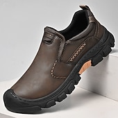 cheap Slip-On Casual Shoes-Men's Vintage Casual Daily Outdoor Hiking PU Leather Comfortable Slip-on Black Khaki Gray Summer Spring Fall