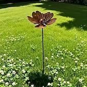 voordelige decoratieve tuinpalen-Metalen bronzen lotusbloemsculptuur, elegant rustiek ijzeren waterornament voor vijver, achtertuin, terras, gazon en binnenlobby, artistiek lotusbeeld voor tuindecoratie